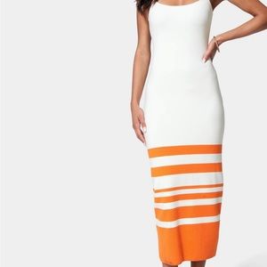 BEBE STRIPPED MIDI DRESS